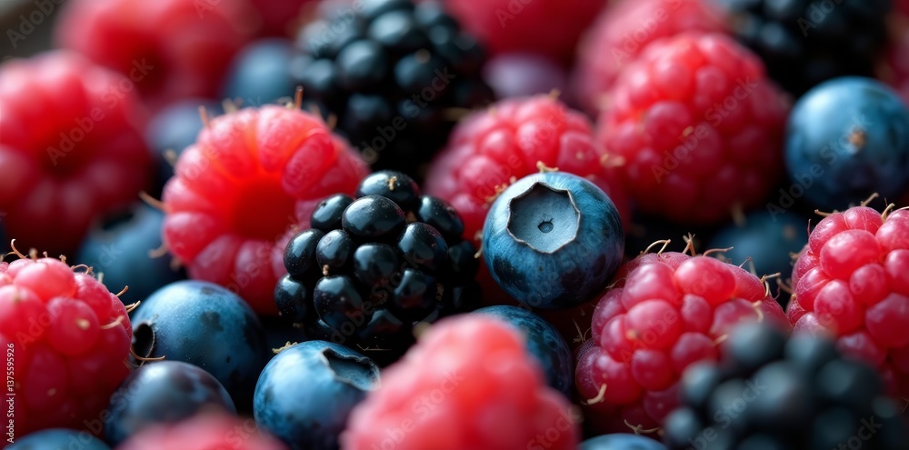 Close-up of assorted wild berries including raspberries, blueberries, and blackberries, isolated, assortment, ripe Close-up of assorted wild berries including raspberries, blueberries, and blackberries, isolated, assortment, ripe