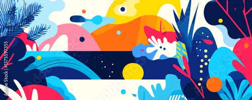 Colorful abstract design featuring geometric shapes and nature elements - vector.