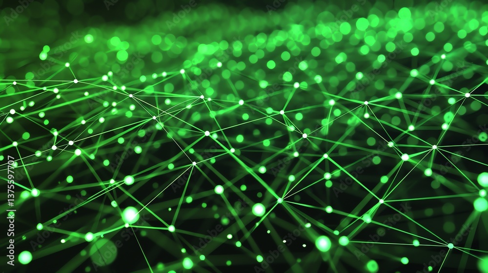 Fototapeta premium Glowing green neural network. Artificial intelligence. Plexus. 3d rendering.