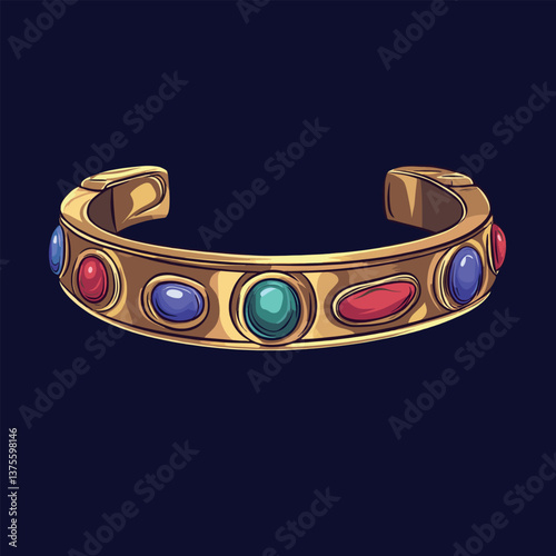 Gold bracelet with colorful gemstones on dark background