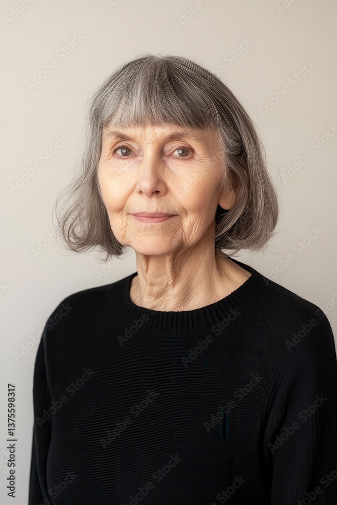 Portrait of a Senior Woman with Gray Hair and Black Sweater Portrait of a Senior Woman with Gray Hair and Black Sweater