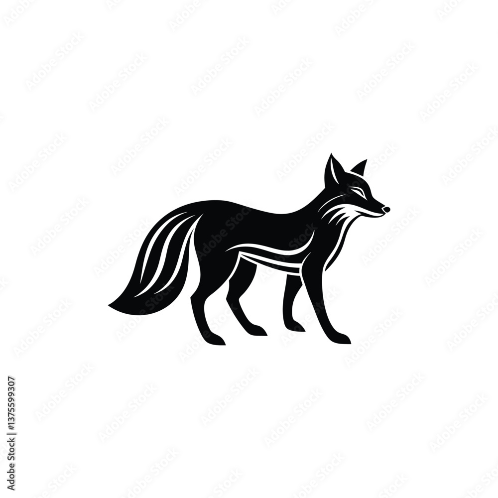 Obraz premium Black fox silhouette logo on white background