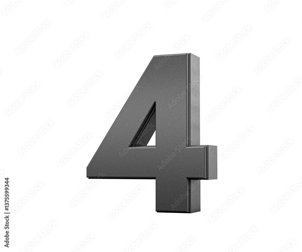 Obraz premium Sleek metallic Black number 4 Four with a slight shadow effect, 3d illustration