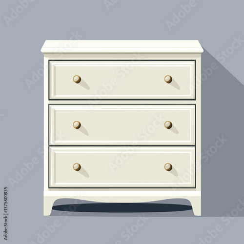 Elegant cream dresser with gold knobs against gray background