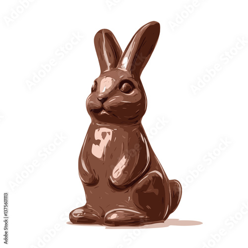Solid milk chocolate bunny figurine with smooth texture on white background