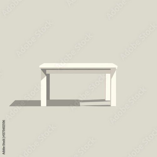 Minimalist white table against neutral background casting shadow