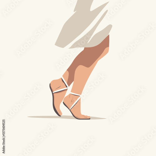 Female walking in sandals on light background illustration