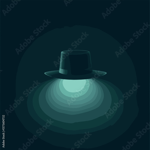 Mysterious floating fedora hat with a mystical glow in darkness