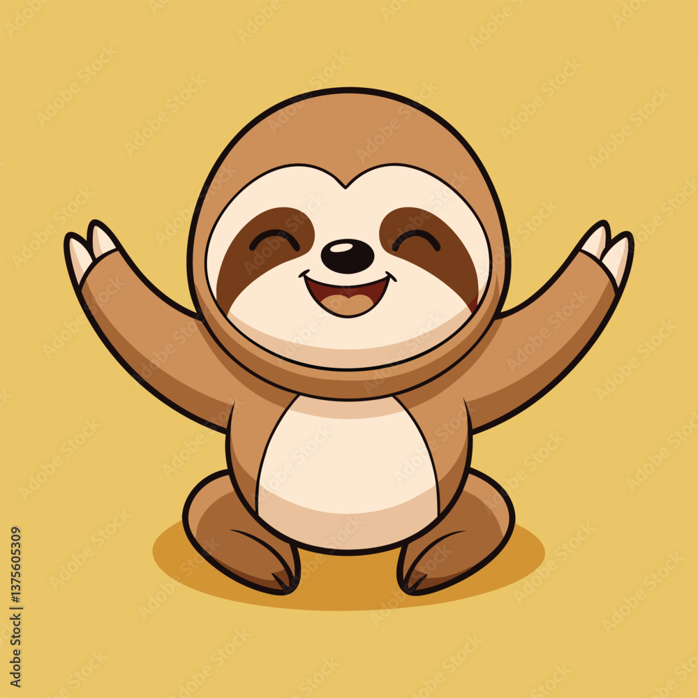 Fototapeta premium Cartoon Sloth Raising Arms Illustration Vector Design