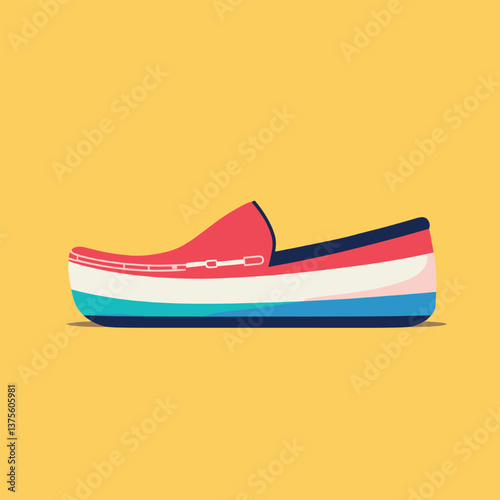 Colorful boat shoe on yellow background