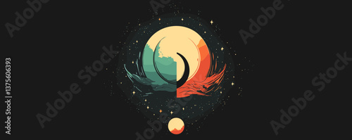 Celestial yin yang with sun and moon in cosmic harmony vector.