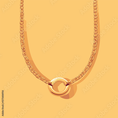 Elegant gold necklace with circular pendant on yellow background