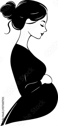 Pregnant Woman Silhouette - Black and White Illustration