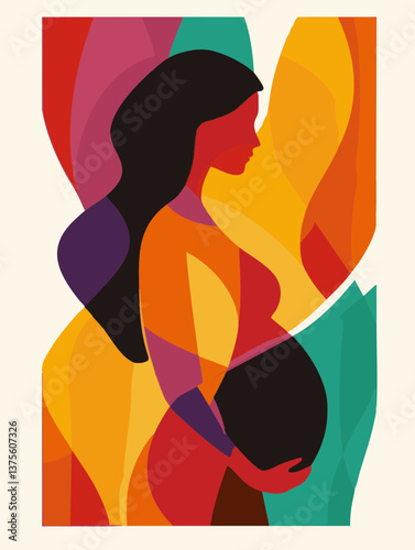 Abstract Pregnant Woman Silhouette with Colorful Background