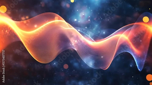 Abstract Wavy Particle Background with Bokeh Lights and Vibrant Gradient Colors