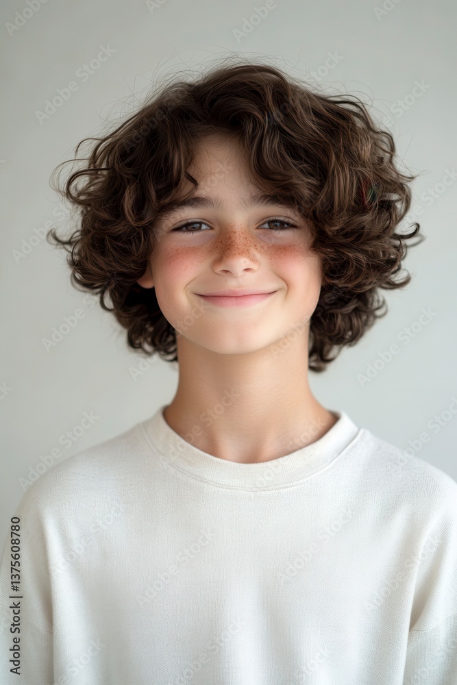 Portrait of a Smiling Boy with Curly Brown Hair Portrait of a Smiling Boy with Curly Brown Hair
