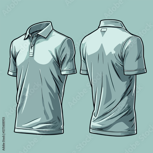 Casual light blue polo shirt front and back views