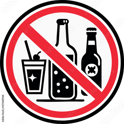 No alcohol board, caution forbidden sign no alco, illustration vector warning.