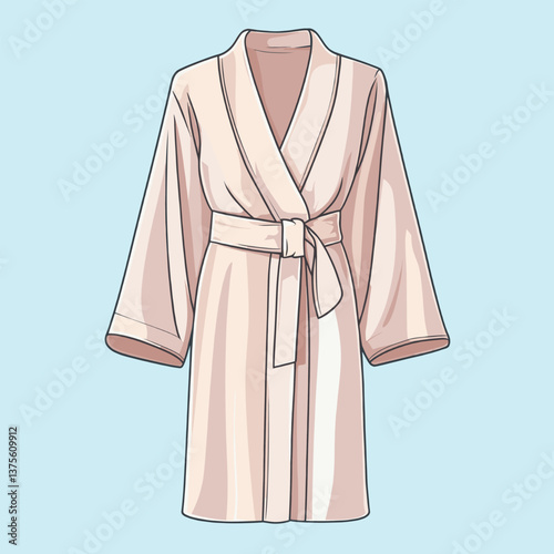 Beige bathrobe illustration on light blue background