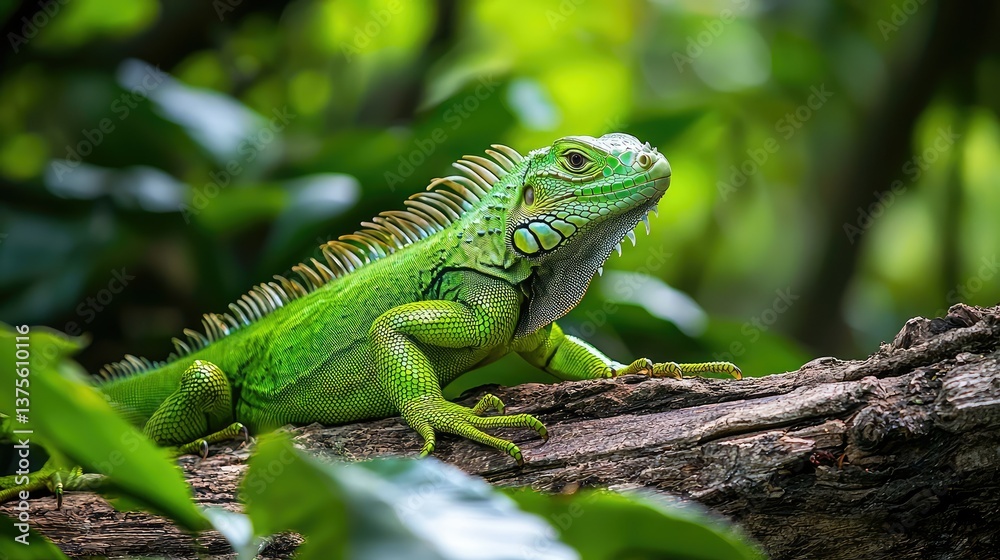 Bright green iguana sunbathing Bright green iguana sunbathing