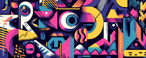 Abstract geometric shapes with vibrant colors and patterns - vector.