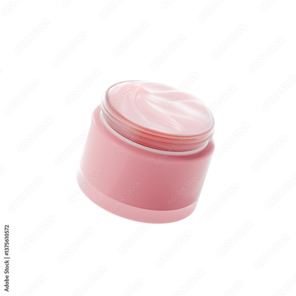 Open pink cosmetic jar containing cream. Minimalistic design, 3d illustration Open pink cosmetic jar containing cream. Minimalistic design, 3d illustration