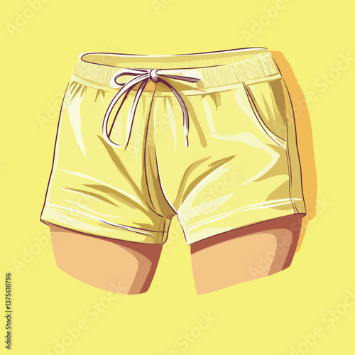 Bright yellow casual shorts with drawstring on vibrant background