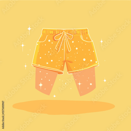 Whimsical sparkling orange shorts on vibrant yellow background