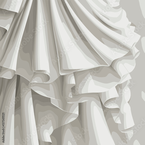 Elegant white fabric with cascading ruffles and pleats