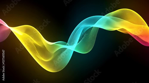 Abstract colorful wave lines flowing smoothly on a black background, dynamic