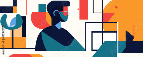 Abstract geometric art with human silhouette in vibrant colors - vector.