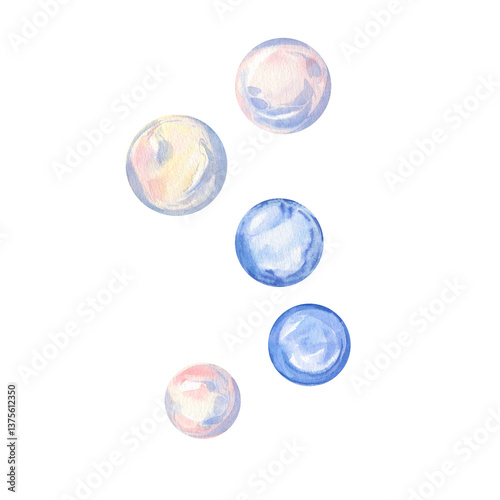 Wallpaper Mural Watercolor illustration of water bubbles. Isolated on white background Torontodigital.ca