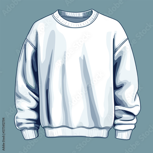 Classic white sweatshirt on blue background with detailed shadows and highlights