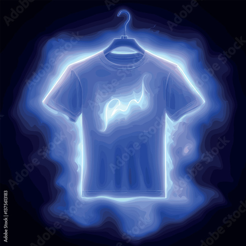 Glowing neon t-shirt with abstract light design on hanger