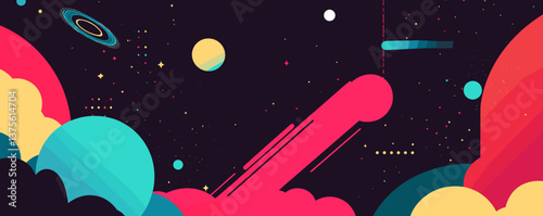 Colorful abstract space scene with planets and stars in outer space vector.