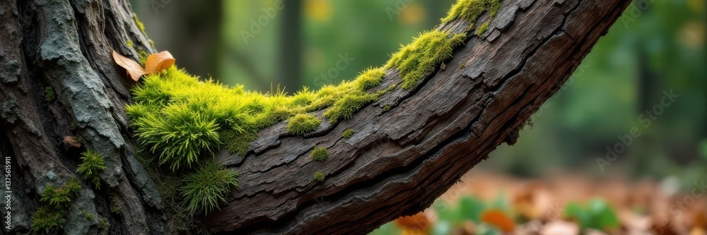 old tree trunk with moss and lichen on brown wood background, moss, brown wood