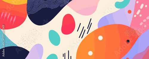 Colorful abstract geometric shapes with organic patterns and dots - vector.