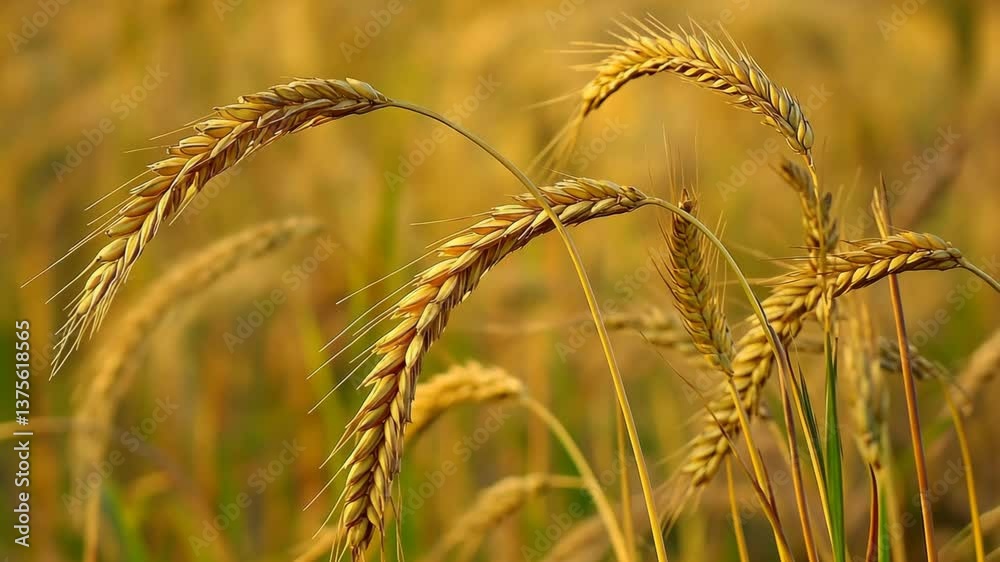 Golden wheat sways gently in the breeze under the warm sunlight during harvest season Golden wheat sways gently in the breeze under the warm sunlight during harvest season