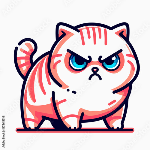 Furious Feline's Fury: The image showcases a stylized cartoon illustration of an irate cat, depicted with furrowed brows and a stern expression, clearly conveying anger.