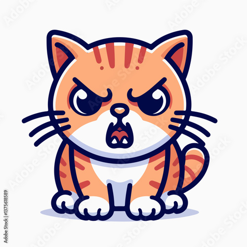 Furious Feline Cartoon: A vibrant illustration of an angry cartoon cat with its teeth bared, embodying a playful yet stern demeanor.