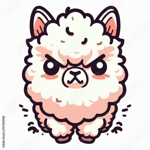 Anger Alpaca Illustration: A charming alpaca with a disgruntled expression and a cartoon-like design, showcasing expressive eyes and fluffy wool.
