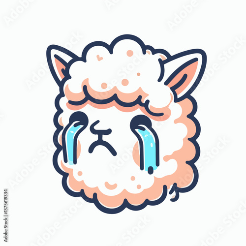 Sad Alpaca: A cartoonish alpaca, its fluffy white wool and teary eyes convey a poignant sense of sadness, evoking empathy.