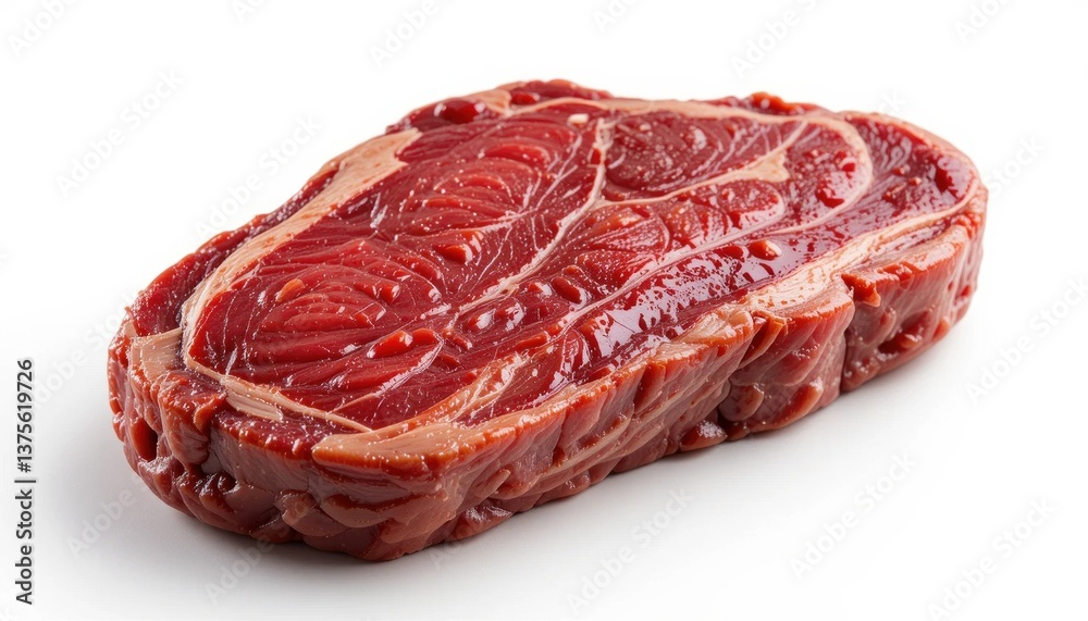 Obraz premium Close Up of Marbled Raw Beef Steak Isolated on White Background