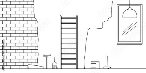 Renovation room interior graphic black white sketch illustration vector 
