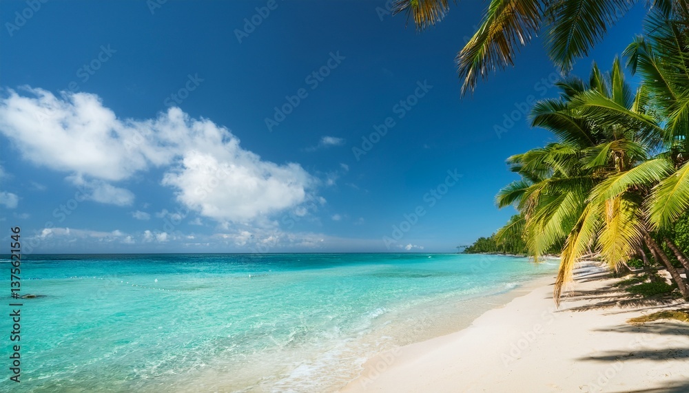Fototapeta premium serene tropical beach with palm trees and clear blue water