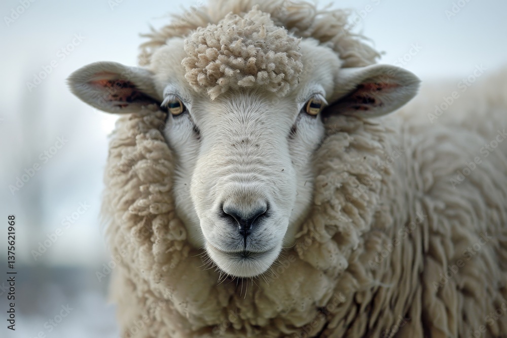 A close-up portrait of a fluffy white sheep looking directly at the camera, A fluffy sheep with a thick woolly coat A close-up portrait of a fluffy white sheep looking directly at the camera, A fluffy sheep with a thick woolly coat