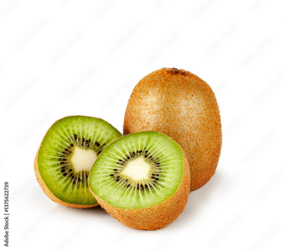Kiwi fruit and slices isolated on a white background, contour Kiwi fruit and slices isolated on a white background, contour