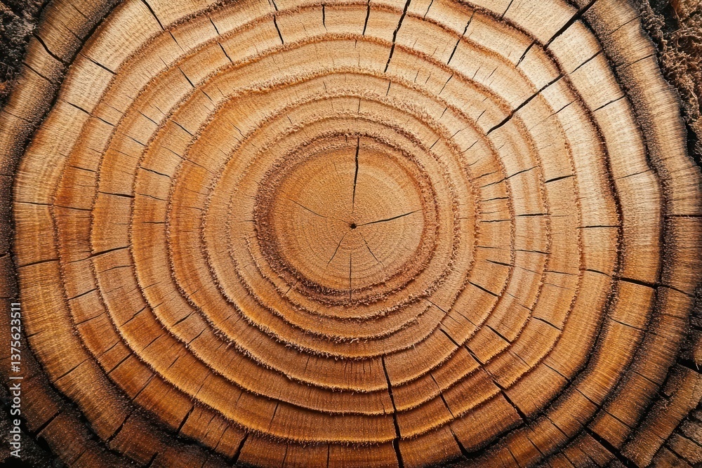 Naklejka premium Close-Up View of Tree Rings in Wood Cross-Section Macro Photography with Warm Lighting