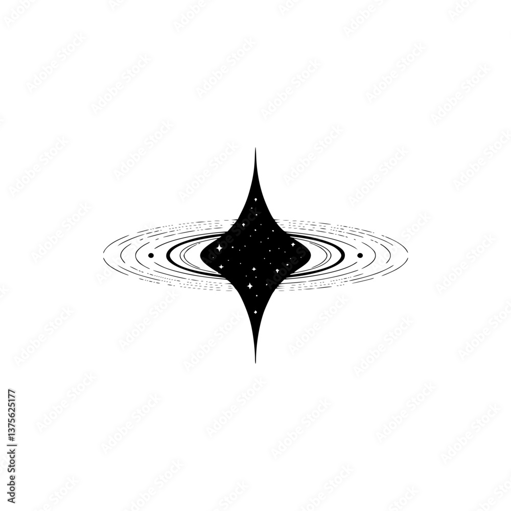 Fototapeta premium Celestial Diamond: Minimalist Space Icon with Stars & Rings