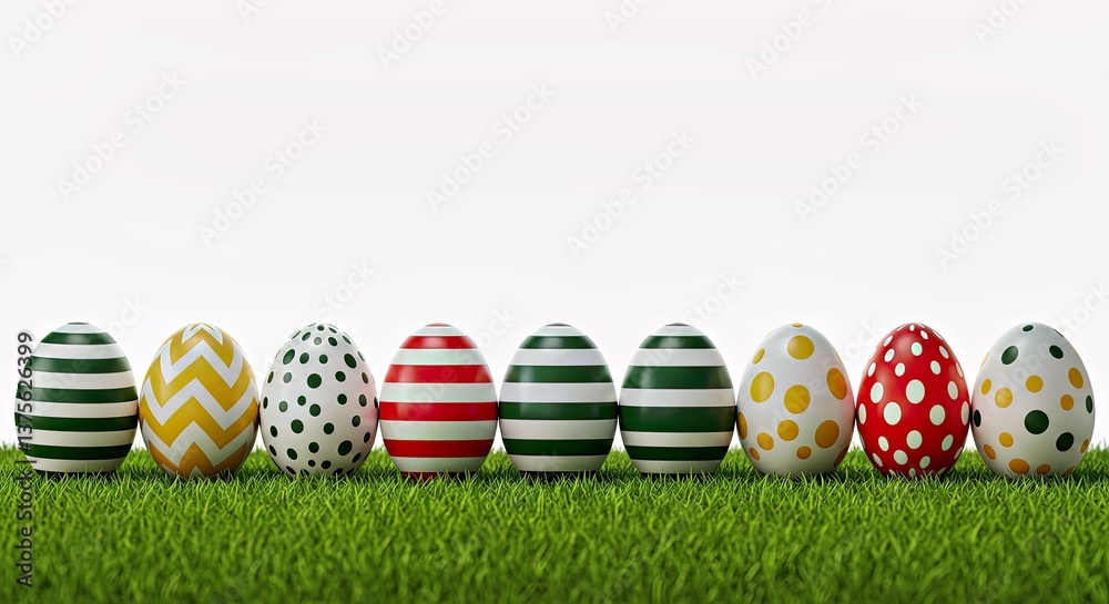 Fototapeta premium A Clean and Modern Design Featuring a Row of Minimalist Painted Easter Eggs in Bold Geometric Patterns,